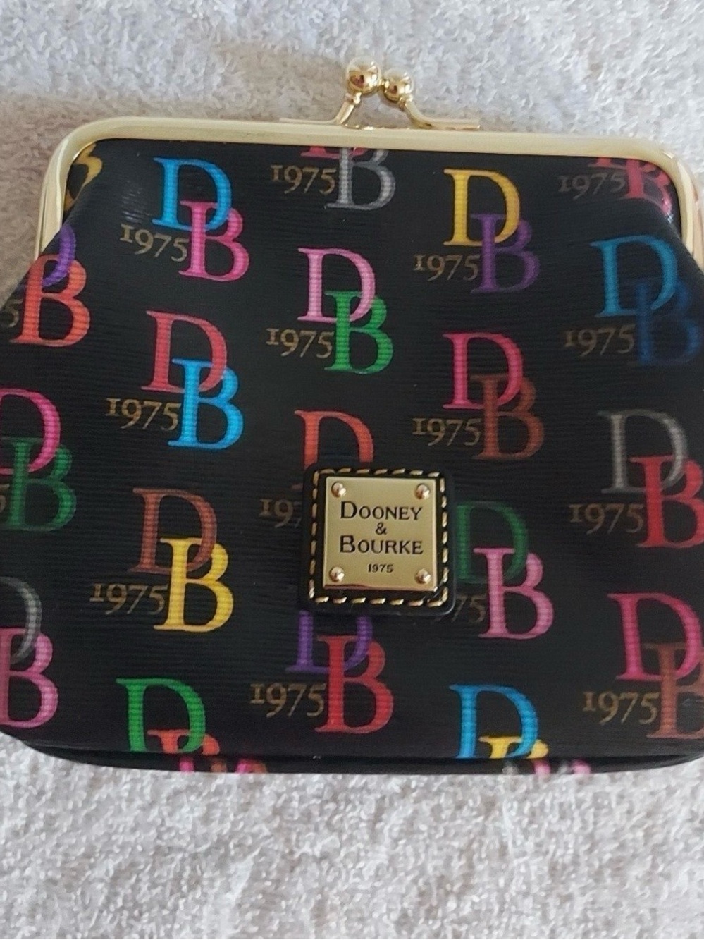 Dooney & Bourke Black Multicolor DB Logo Kiss-Lock Coin Purse